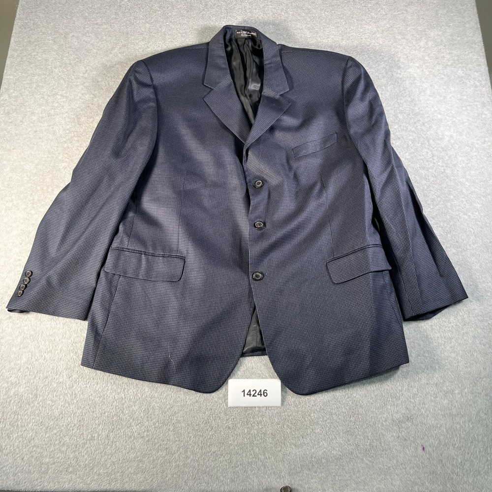 Andrew Fezza Sport Coat Mens 50R Navy Blue Excellent Silk Worsted Wool Blazer